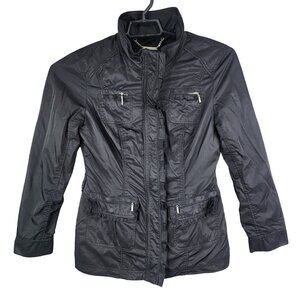 Womens WHBM Black Jacket Coat Zipper Pockets & Chain Detail Full Zip Size XS